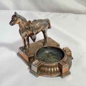 Vintage Metal Horse Ashtray With Three Receptacles